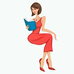Free book club clipart of a Latin woman in red dress reading